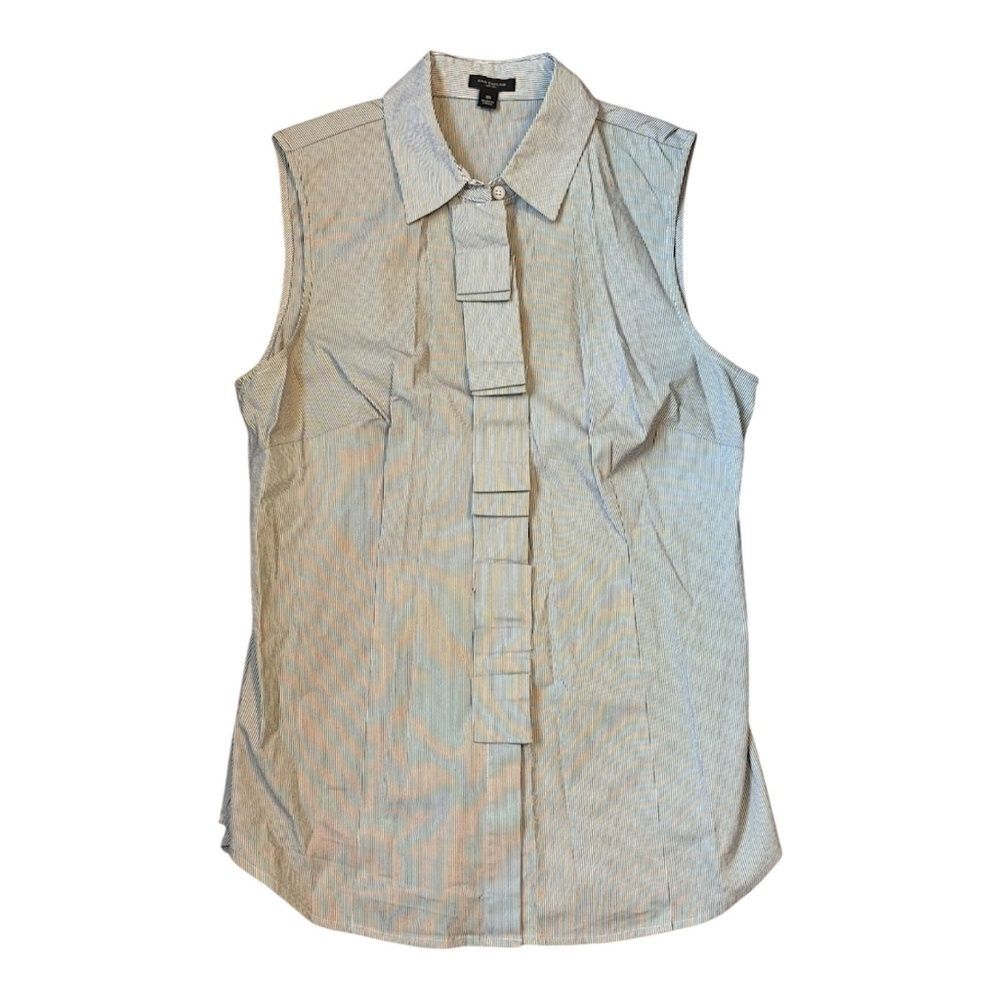 Ann Taylor Sleeveless White with Black Pinstripe Button-Front Collared Blouse S